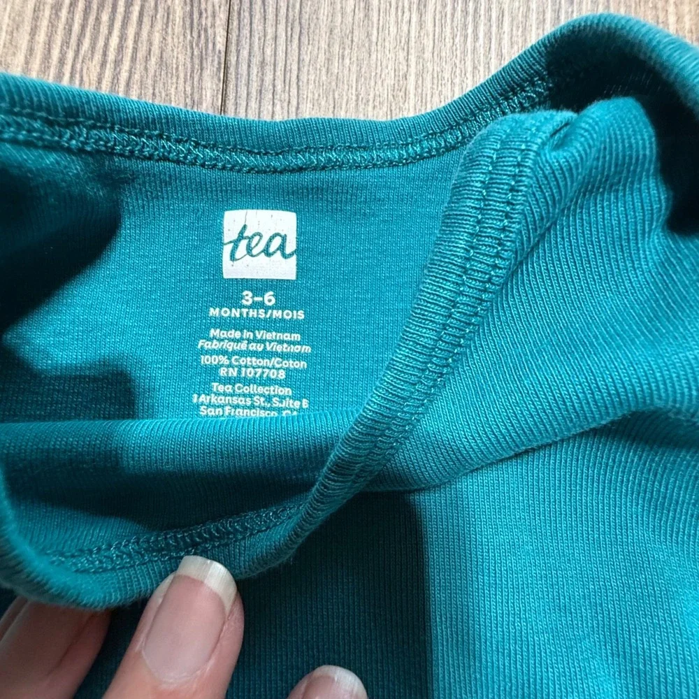 Tea Collection Baby Girls Teal Floral Polka Dot Long Sleeve Romper 3-6 Months